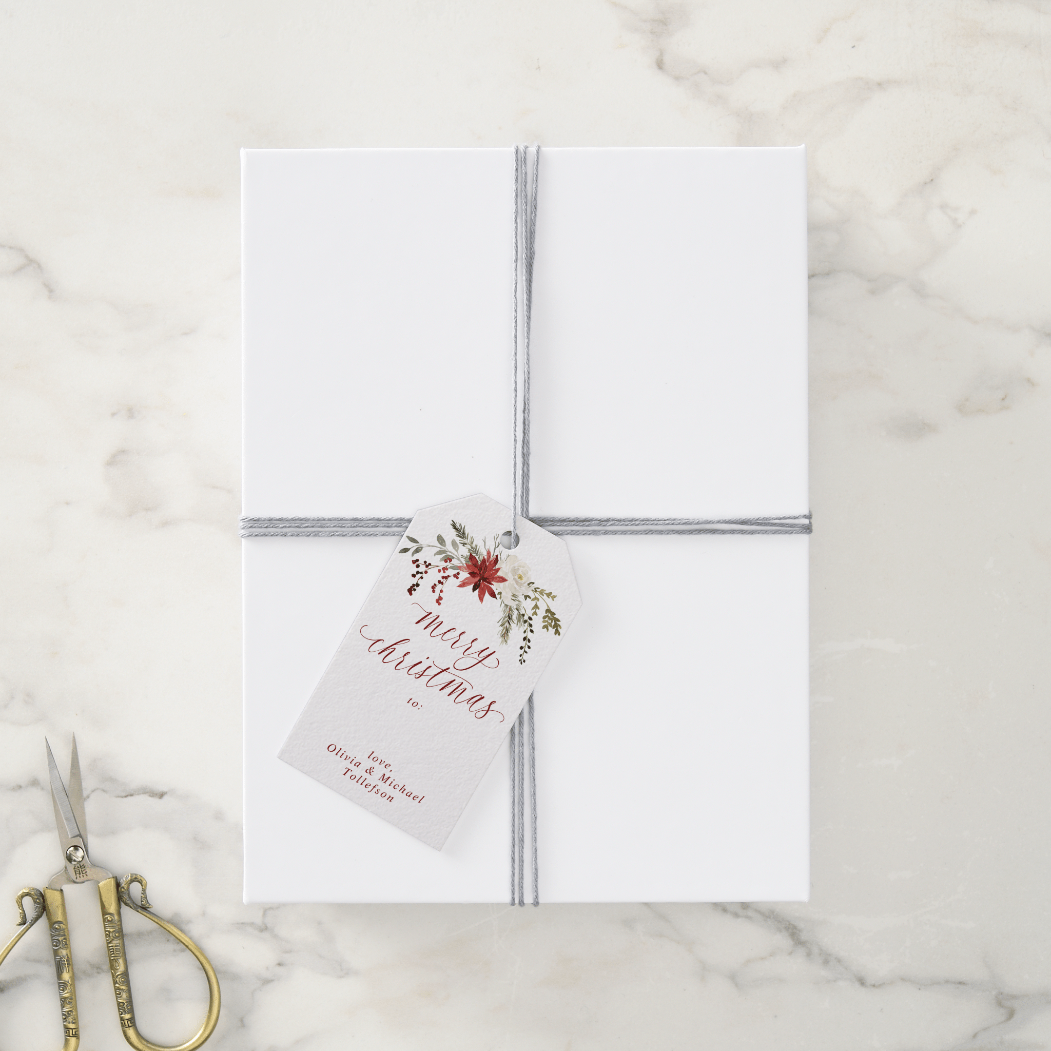 Elegant Personalized Christmas Gift Tags | Red Berries & Greenery