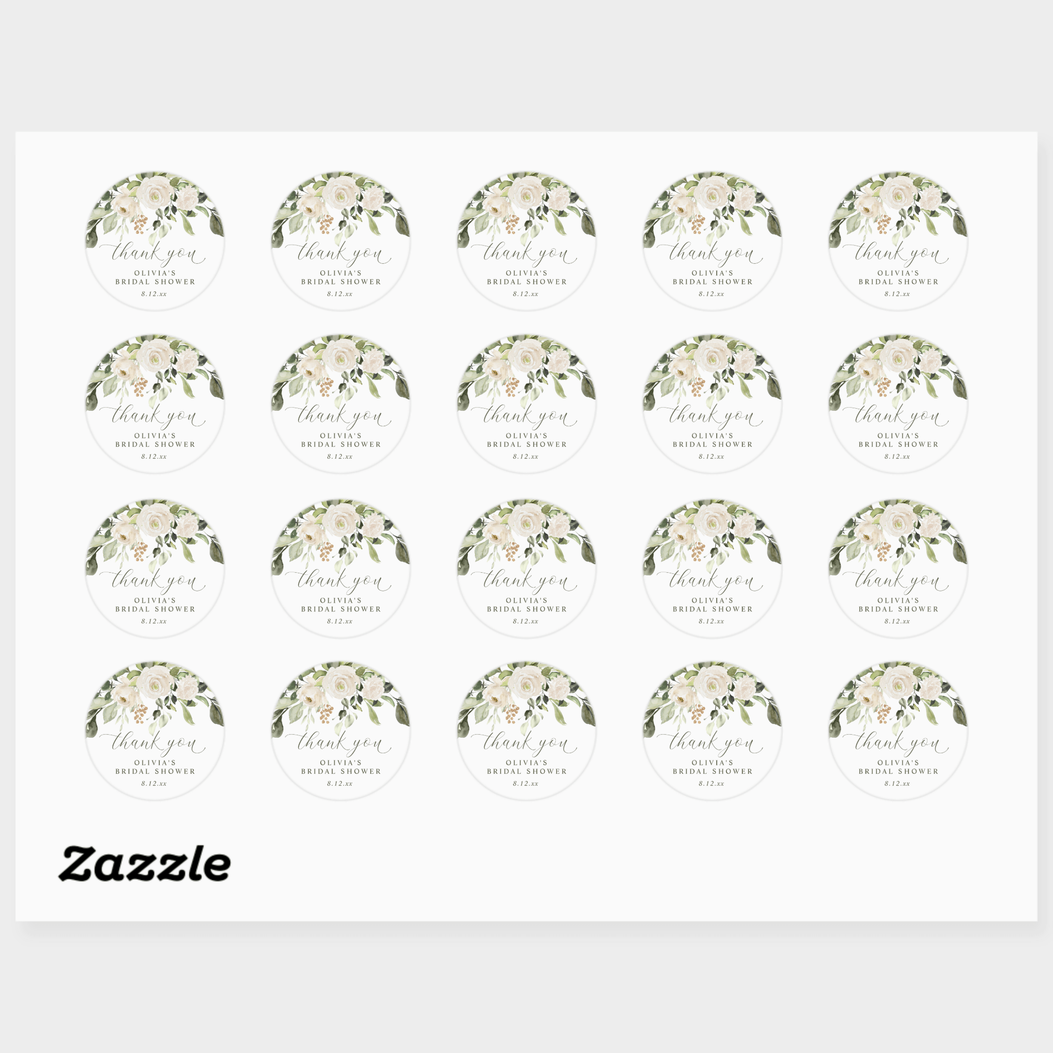 Bridal Shower Favors Stickers | White Floral Greenery