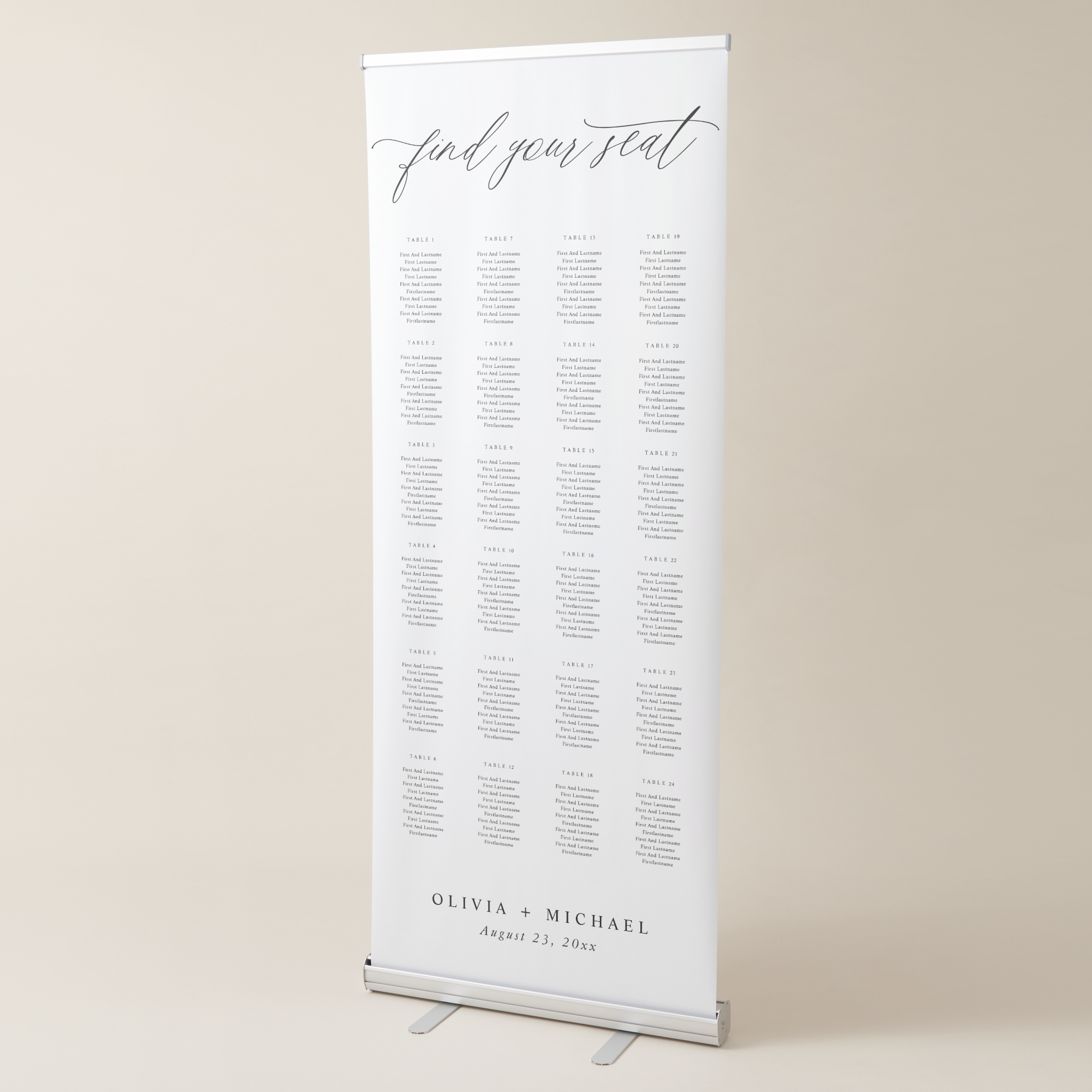 Elegant Wedding Seating Chart Sign – Modern Calligraphy Tall Banner