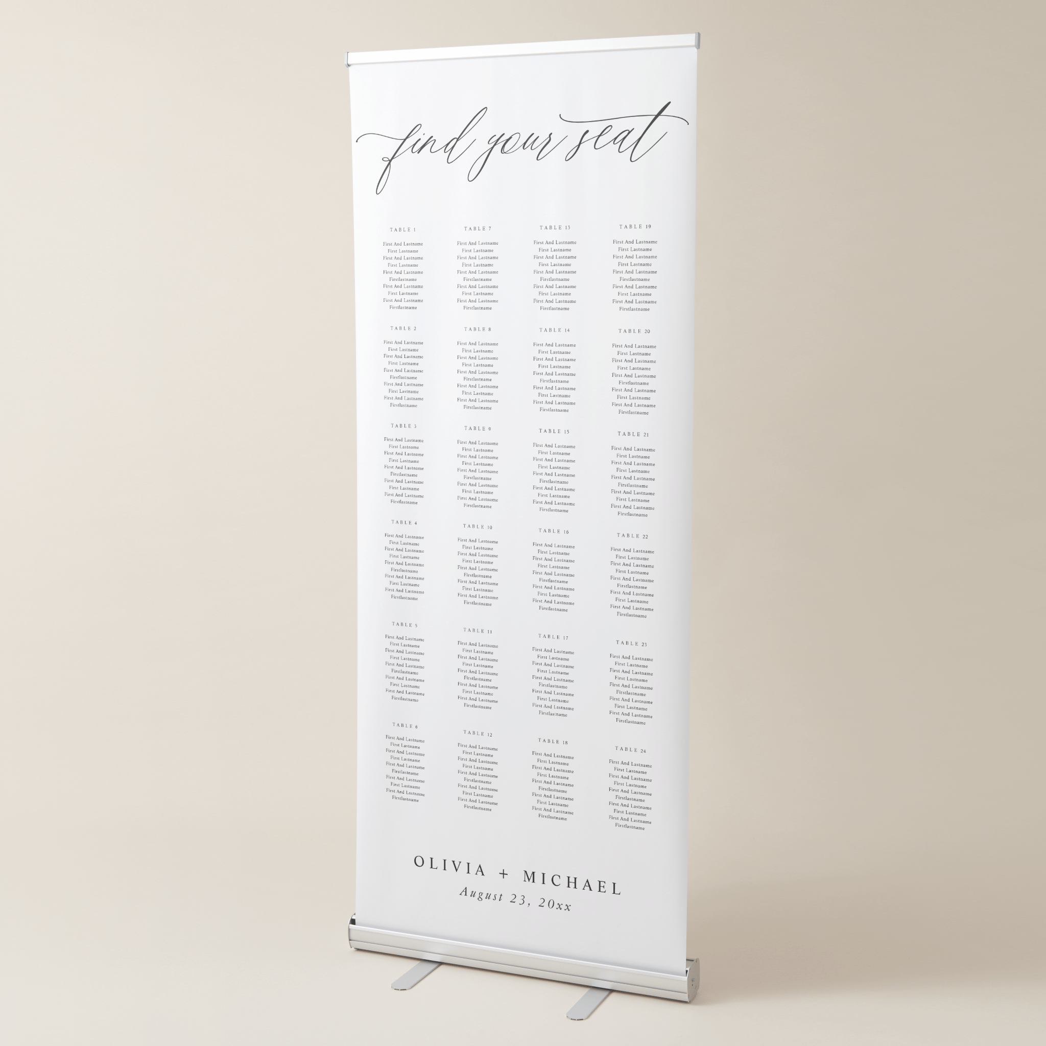 Elegant Wedding Seating Chart Sign – Modern Calligraphy Tall Banner