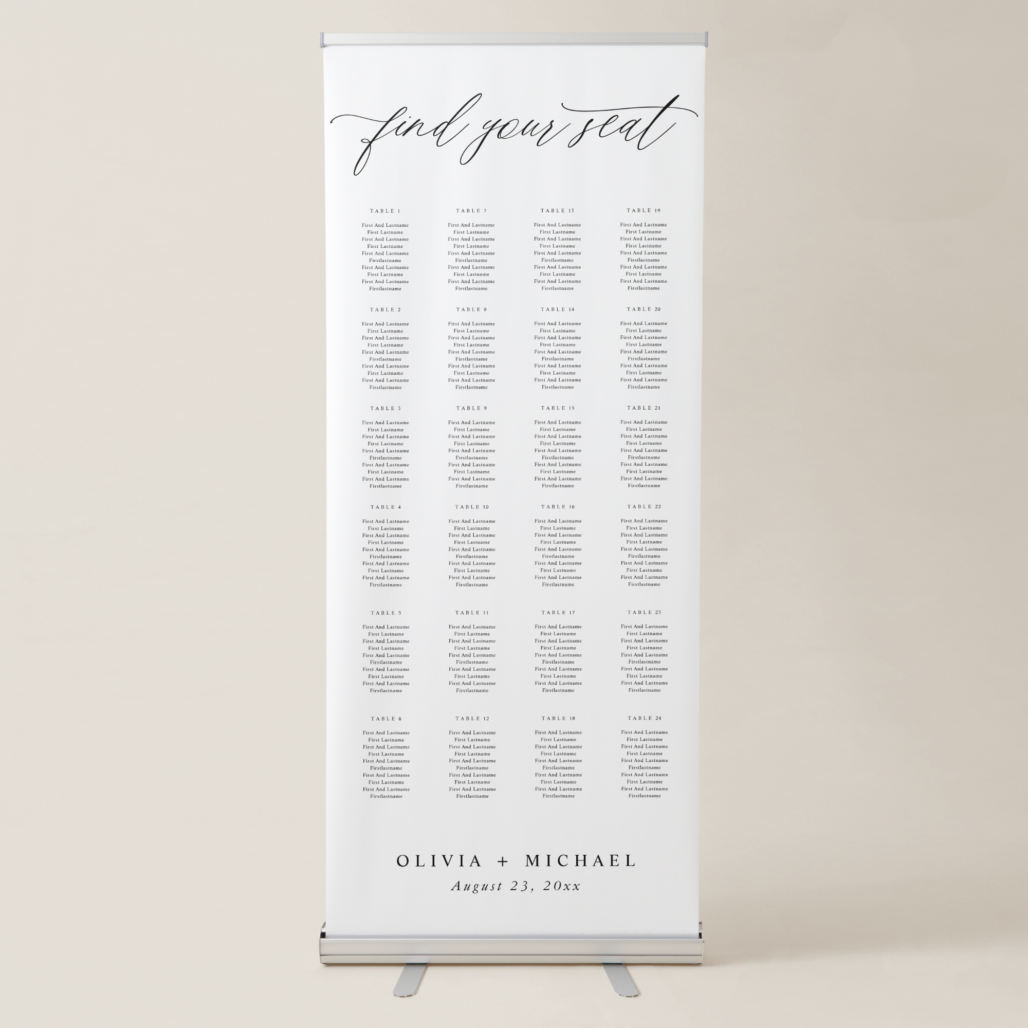 Elegant Wedding Seating Chart Sign – Modern Calligraphy Tall Banner