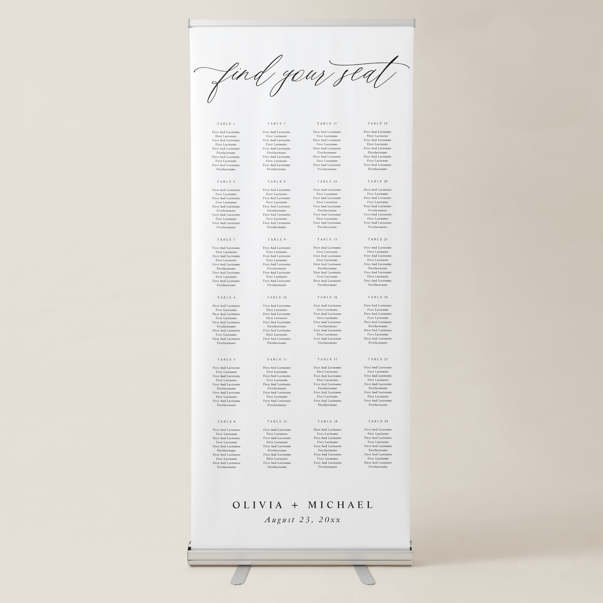 Elegant Wedding Seating Chart Sign – Modern Calligraphy Tall Banner