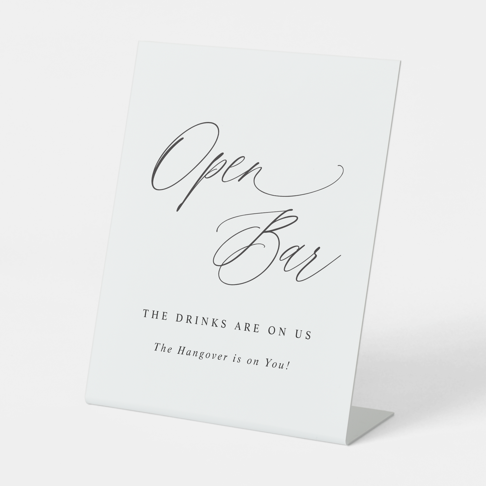 White sign with 'Open Bar' text on a white background