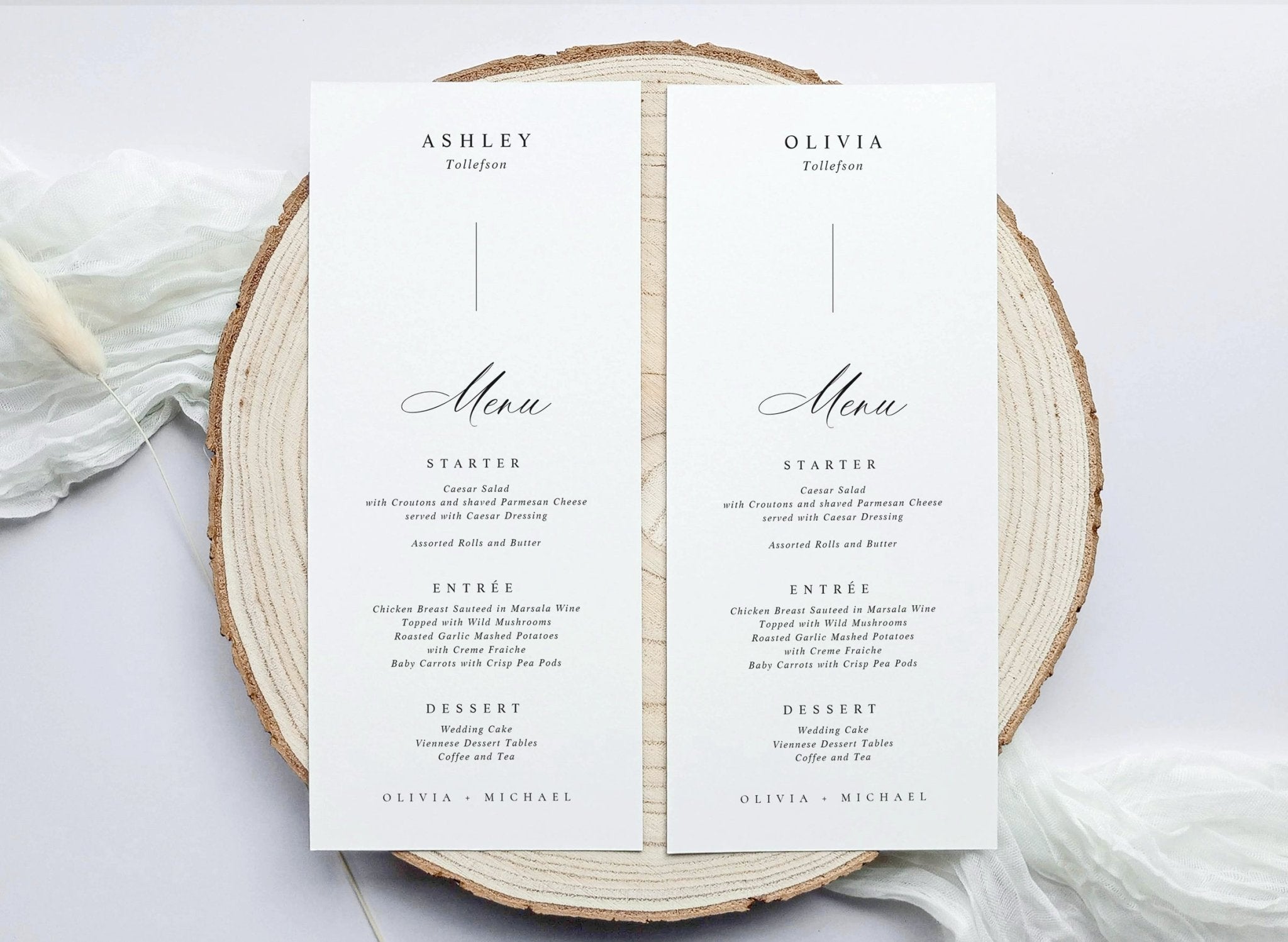 Elegant minimalist black and white guest name menu with modern typography
