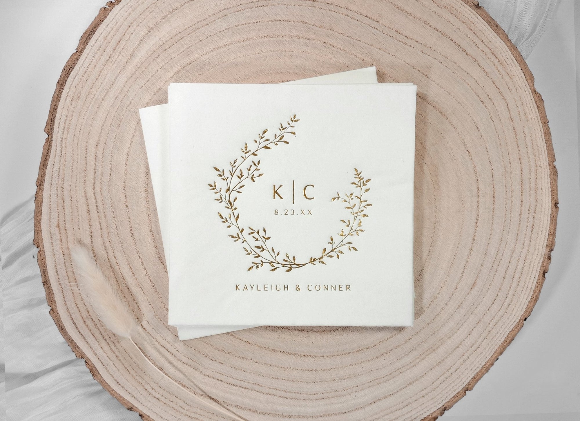 Personalized Wedding Napkins  | Vintage Wreath Monogram