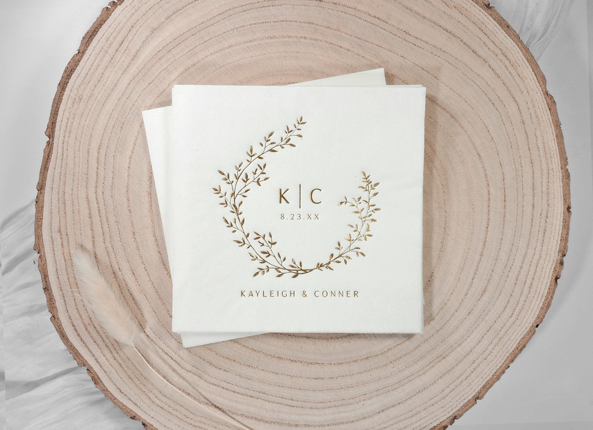 Personalized Wedding Napkins  | Vintage Wreath Monogram