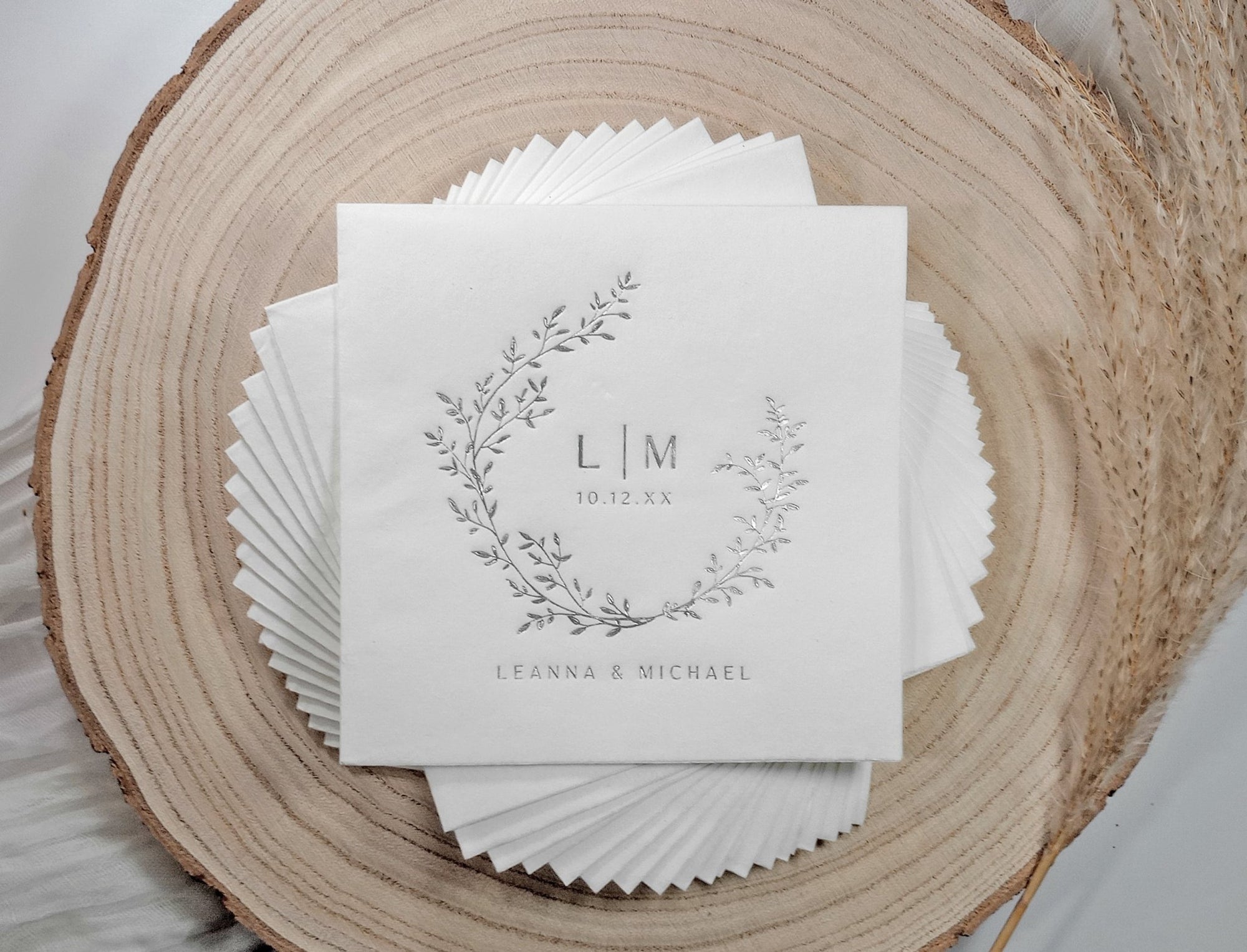 Personalized Wedding Napkins  | Vintage Wreath Monogram