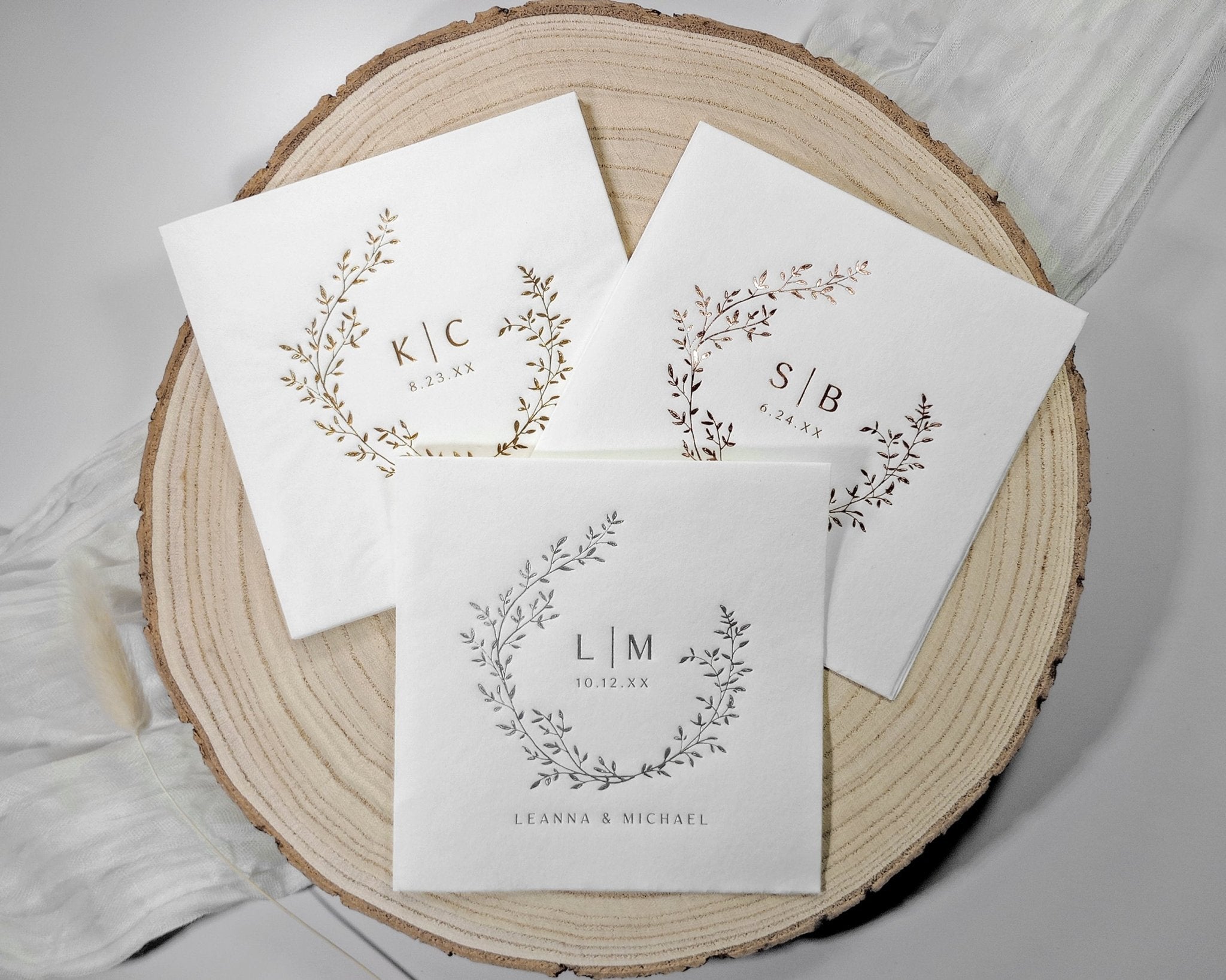 Personalized Wedding Napkins  | Vintage Wreath Monogram