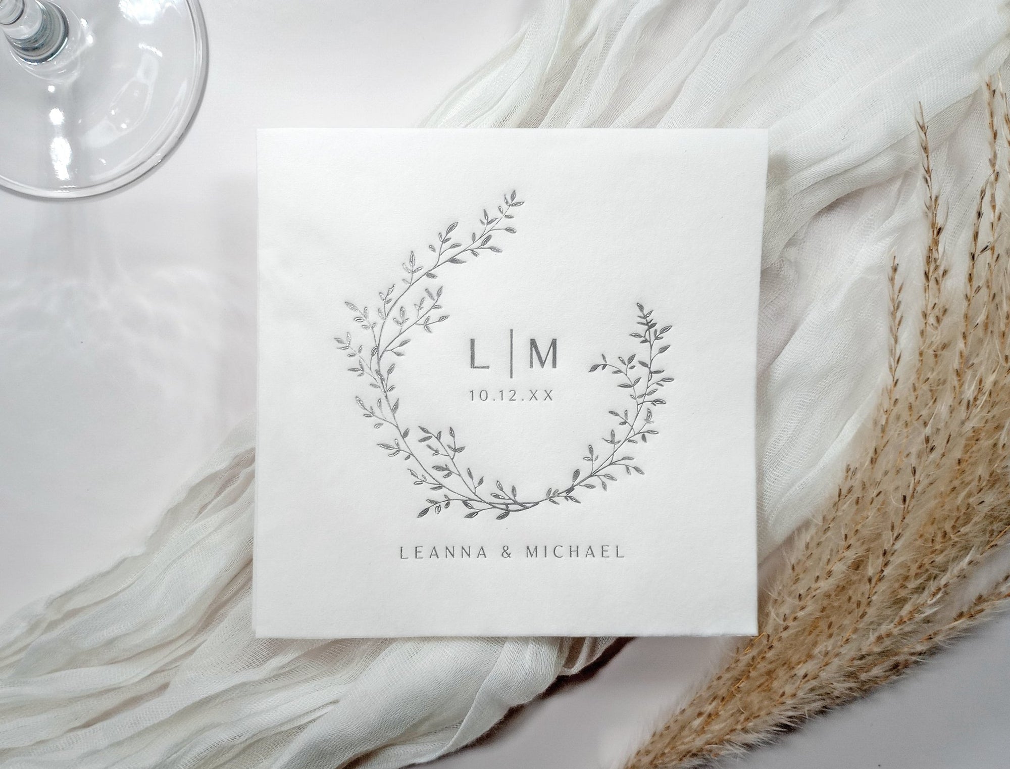 Personalized Wedding Napkins  | Vintage Wreath Monogram