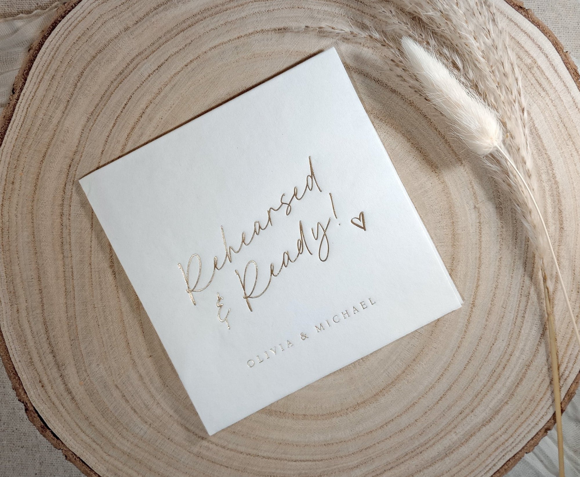 Custom Rehearsal Dinner Napkins | Rehearsed & Ready Foil Stamped Handwriting