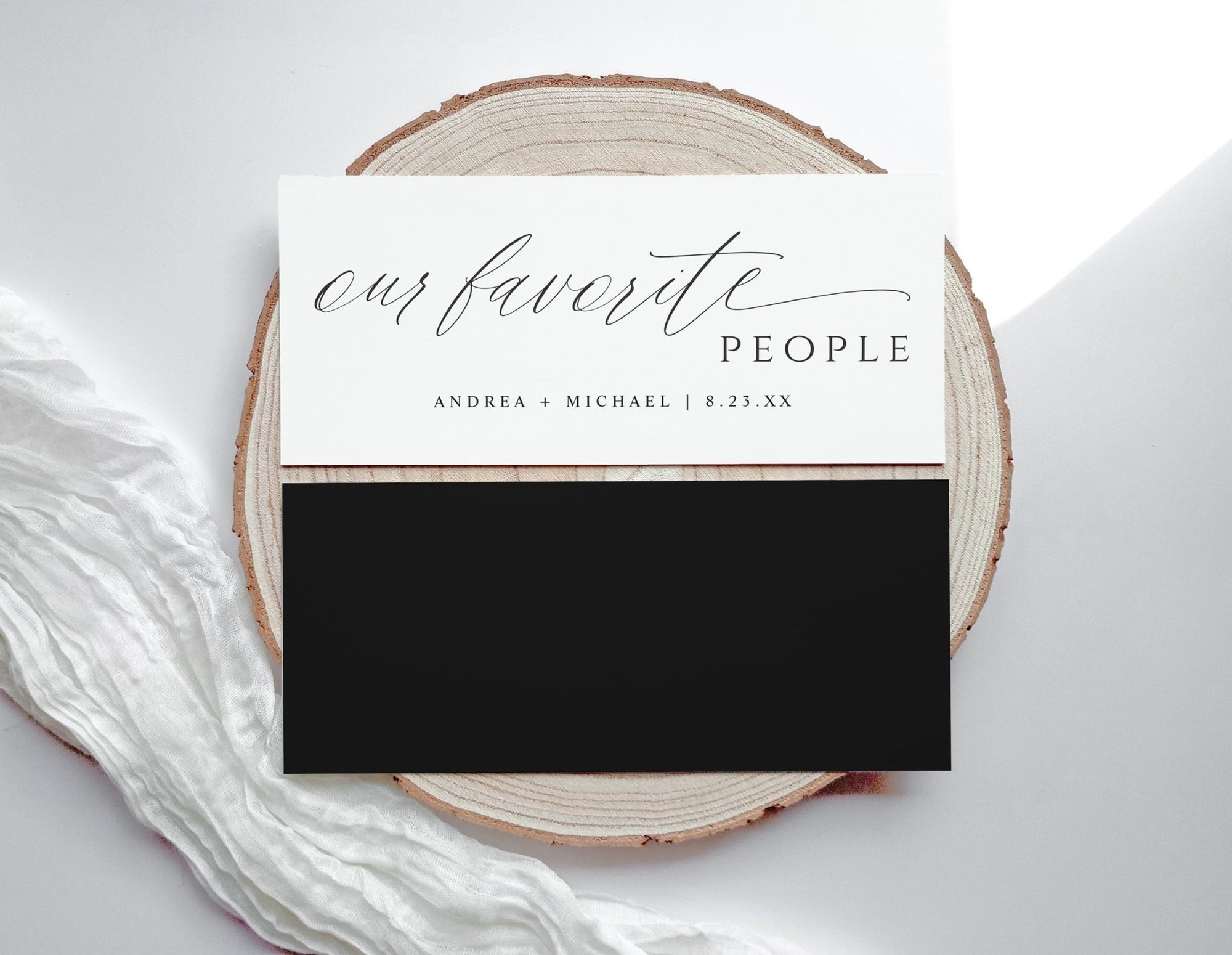 Modern minimalist wedding header card reading “Our Favorite People” in romantic script