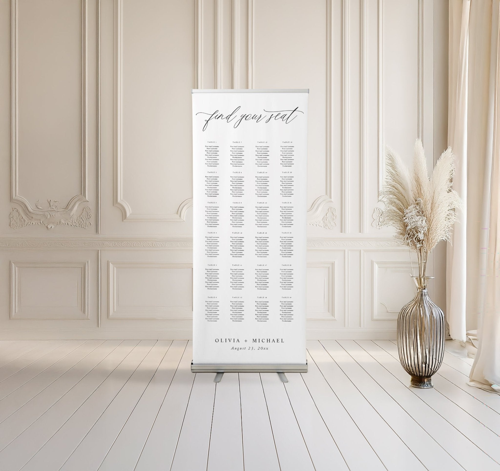 Elegant Wedding Seating Chart Sign – Modern Calligraphy Tall Banner