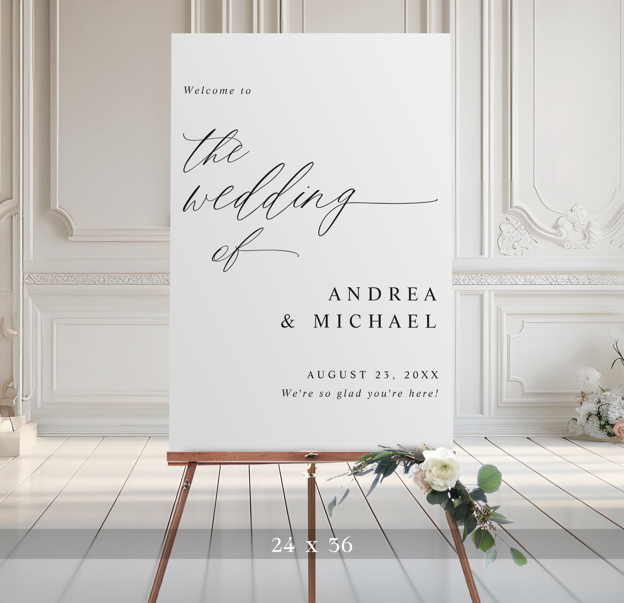 Elegant black and white wedding poster featuring modern calligraphy and romantic handwritten script