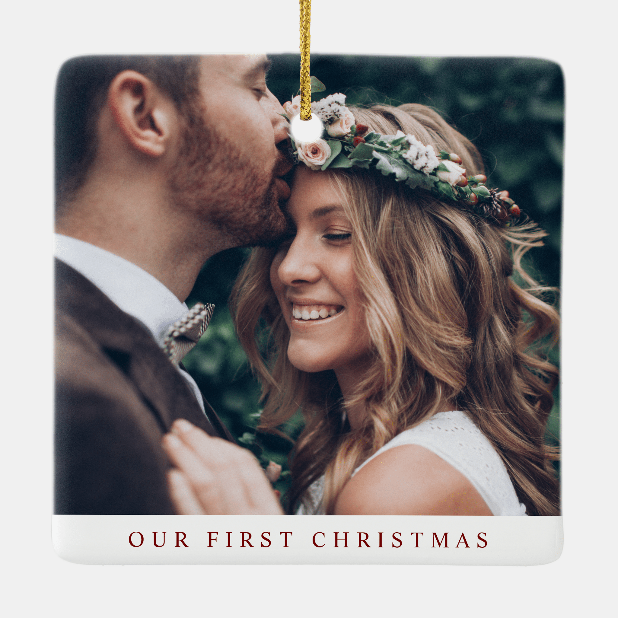 Double-sided holiday ornament for newlyweds celebrating their first Christmas together.