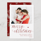 Merry Christmas photo card with elegant script and watercolor foliage accents.