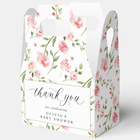Floral-themed baby shower favor box with 'thank you' message