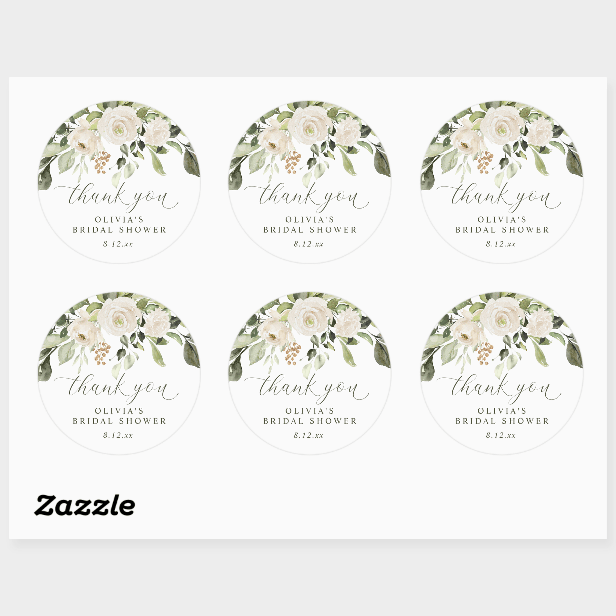 Bridal Shower Favors Stickers | White Floral Greenery