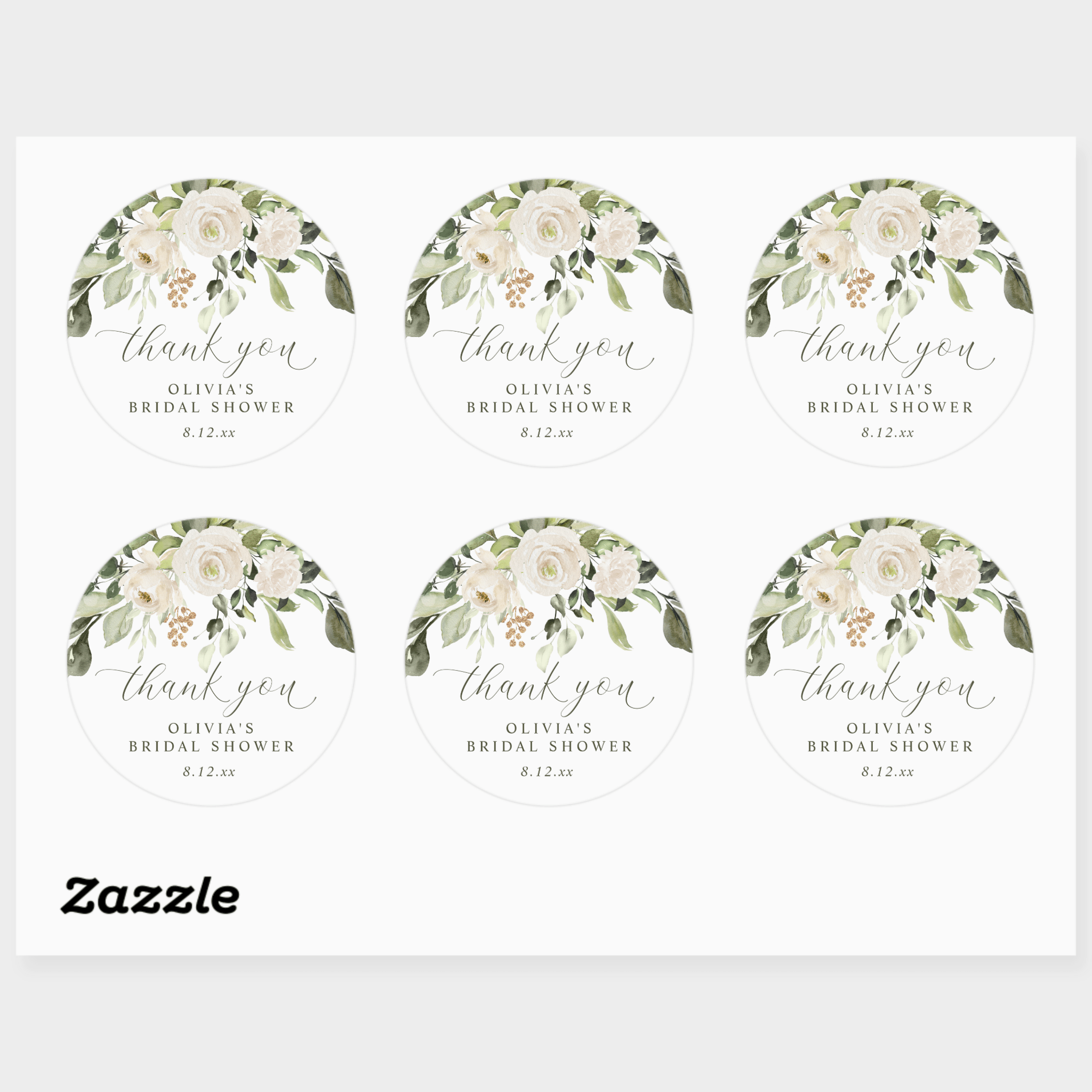 Bridal Shower Favors Stickers | White Floral Greenery