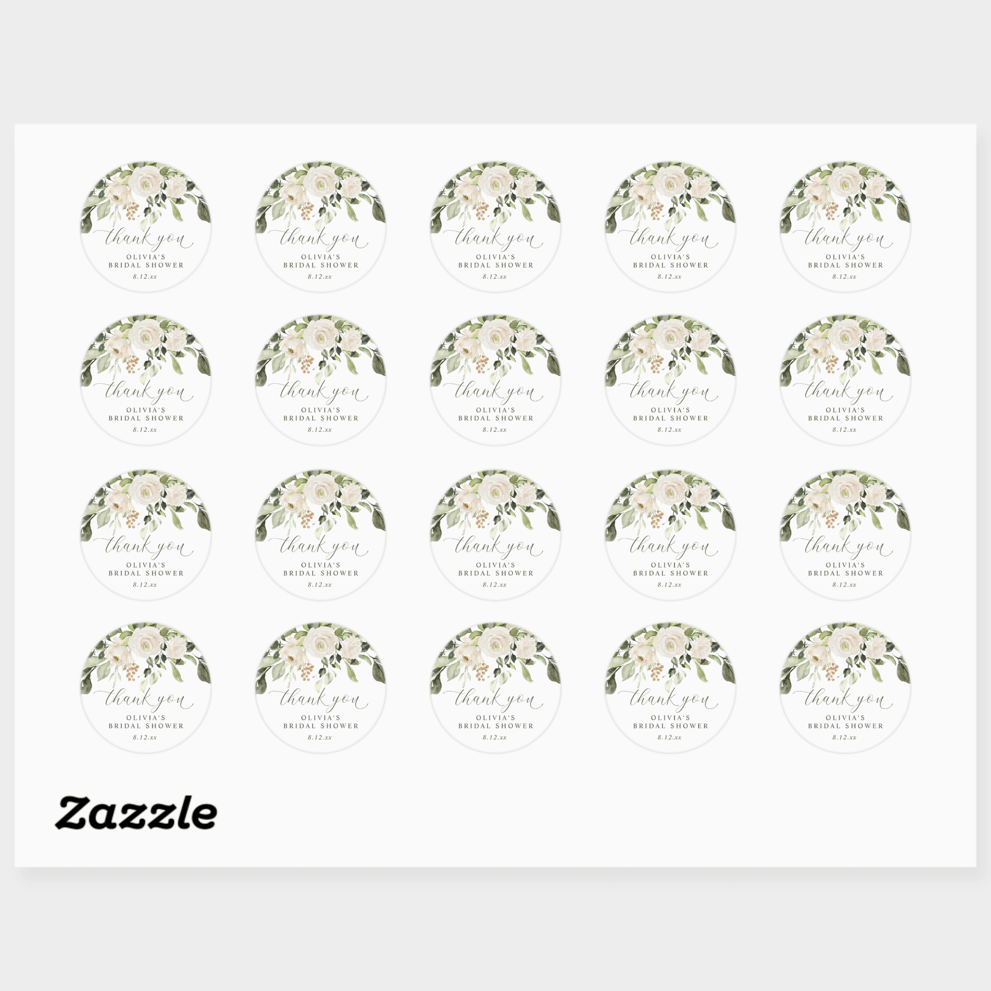 Bridal Shower Favors Stickers | White Floral Greenery