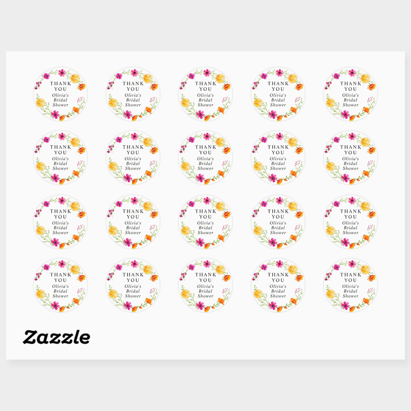 Bridal Shower Favors Stickers | Bright Pink & Orange Citrus