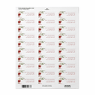 Sheet of address labels with floral Christmas design on a white background