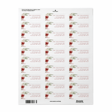 Sheet of address labels with floral Christmas design on a white background