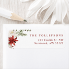 Elegant holiday return address label with watercolor poinsettias, holly berries, and greenery.