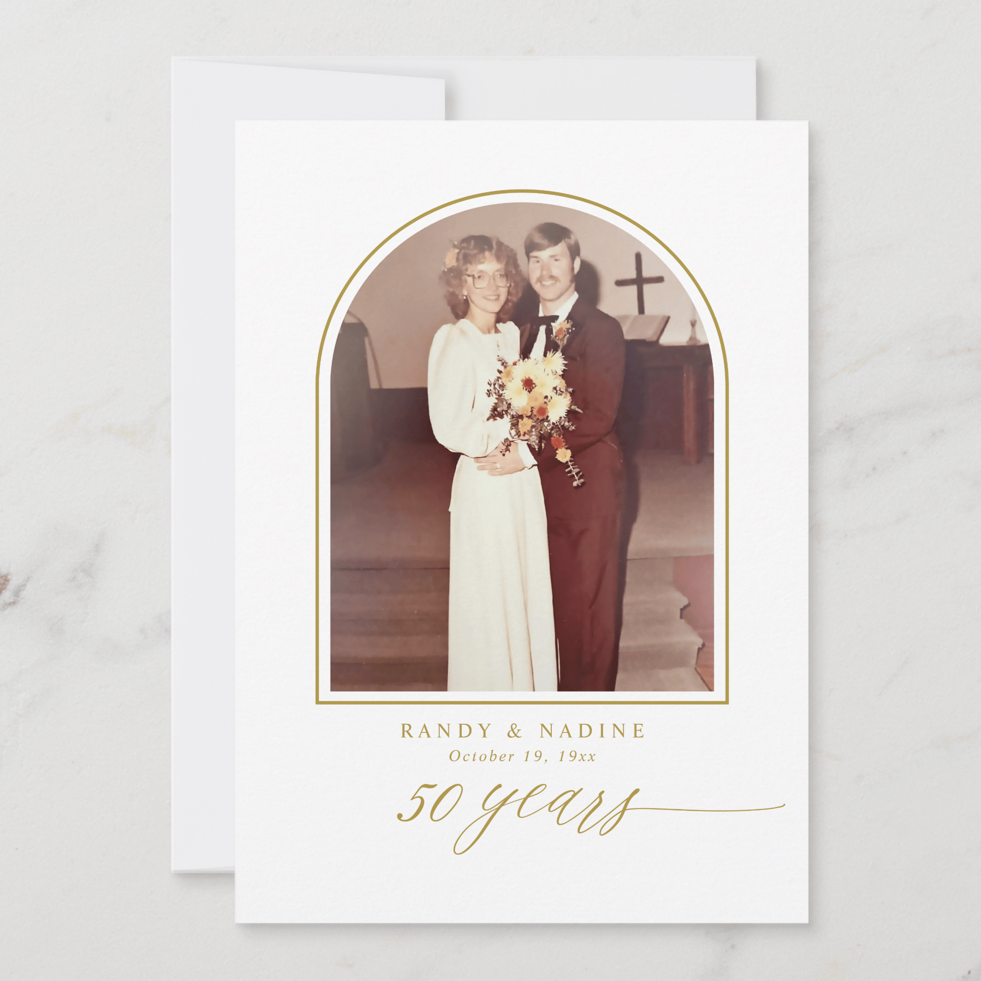 Gold wedding anniversary party invitation with simple minimalist typography