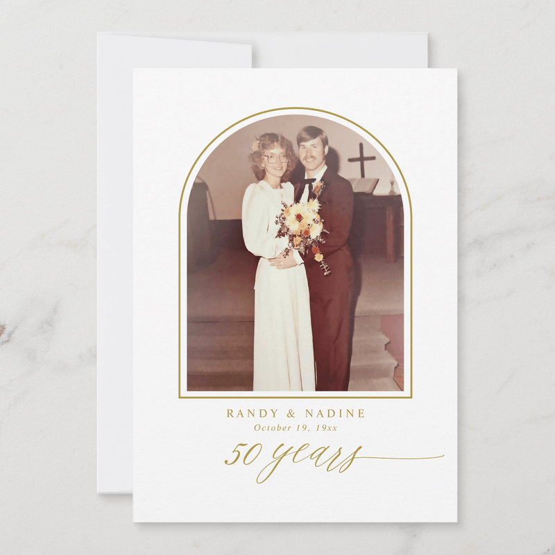 Gold wedding anniversary party invitation with simple minimalist typography