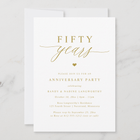 Modern 50th anniversary celebration invitation in gold with elegant script design