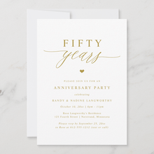 Modern 50th anniversary celebration invitation in gold with elegant script design
