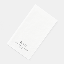 Personalized wedding restroom towel in white with minimalist design
