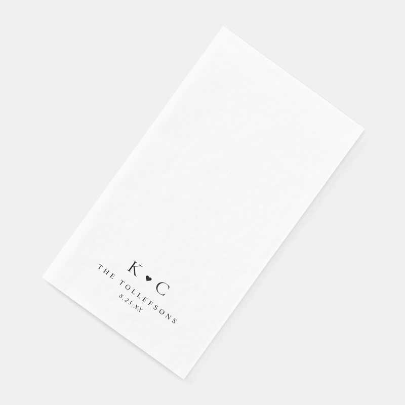 Personalized wedding restroom towel in white with minimalist design