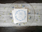 Blue and white wildflower bridal shower napkins with French toile and calligraphy text