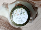 round matte sticker on candle lid with personalized bridal shower thank you