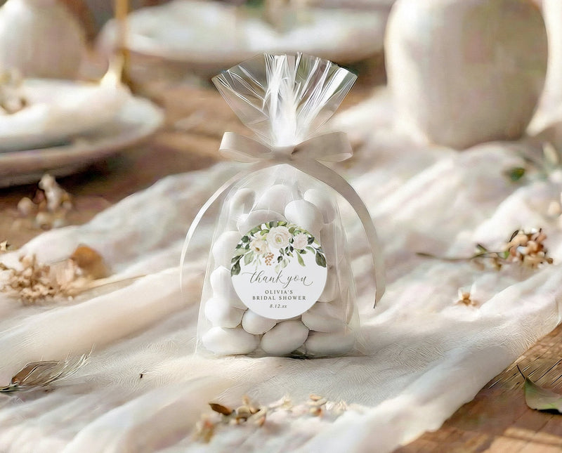 Bridal Shower Favors Stickers | White Floral Greenery