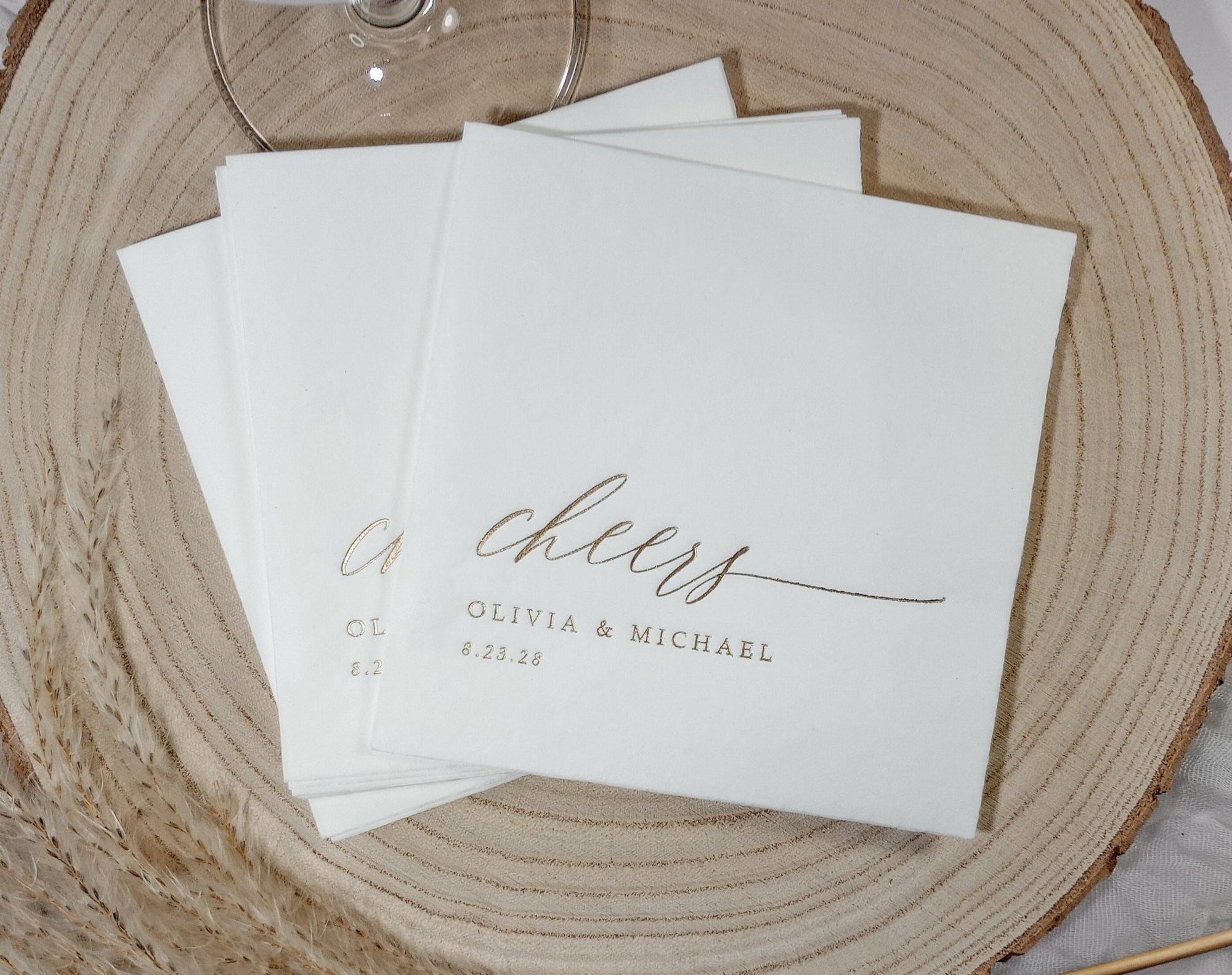 Cheers Wedding Napkins in Elegant Gold Foil