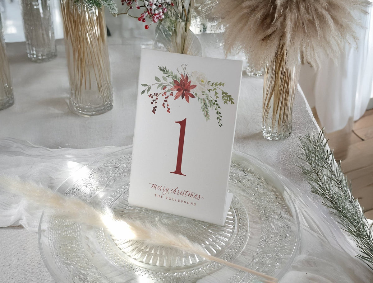 Elegant Christmas Table Numbers | Watercolor Red Holly Berries ...