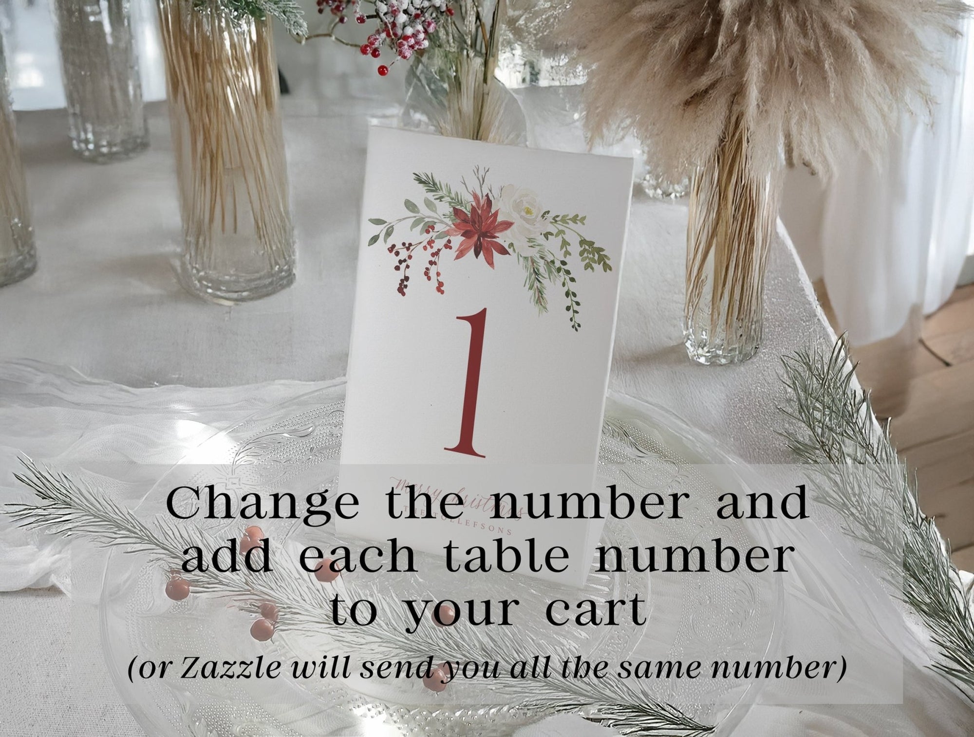 Christmas Table Numbers | Elegant Watercolor Greenery Berries