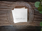 Elegant black and white wedding napkins with calligraphy “cheers to love” design for receptions