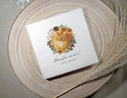 Custom pet wedding cocktail napkin with watercolor dog or cat photo and custom script text