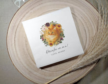 Custom pet wedding cocktail napkin with watercolor dog or cat photo and custom script text