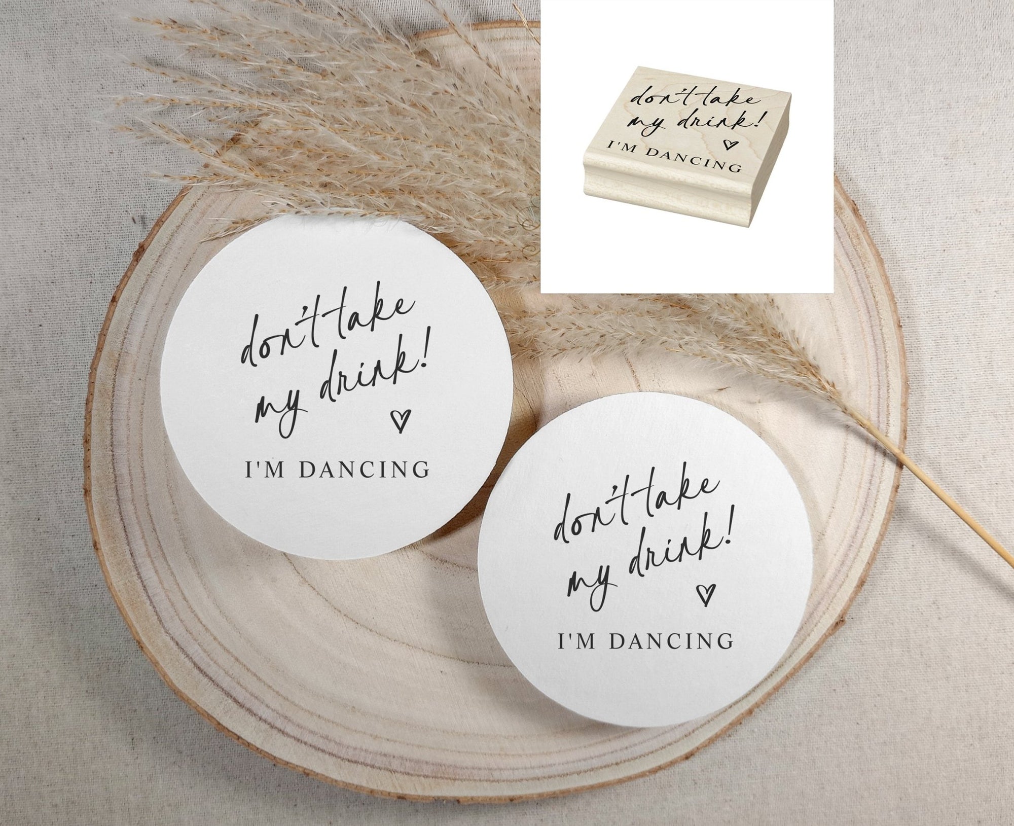 Don’t take my drink wedding rubber stamp in modern script with heart