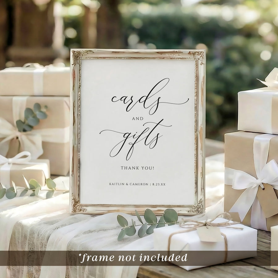 elegant cards and gifs sign on an outdoor wedding gift table