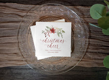 Elegant Christmas napkin with “Christmas Cheer” in watercolor typography and greenery design.
