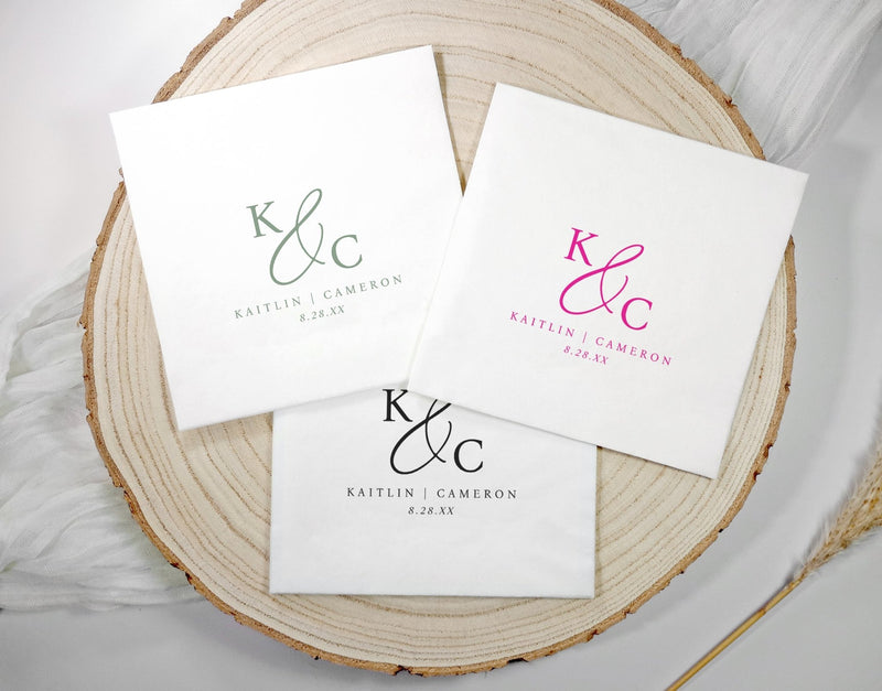 Dusty Blue Wedding Napkins | Modern Simple Monogram Logo