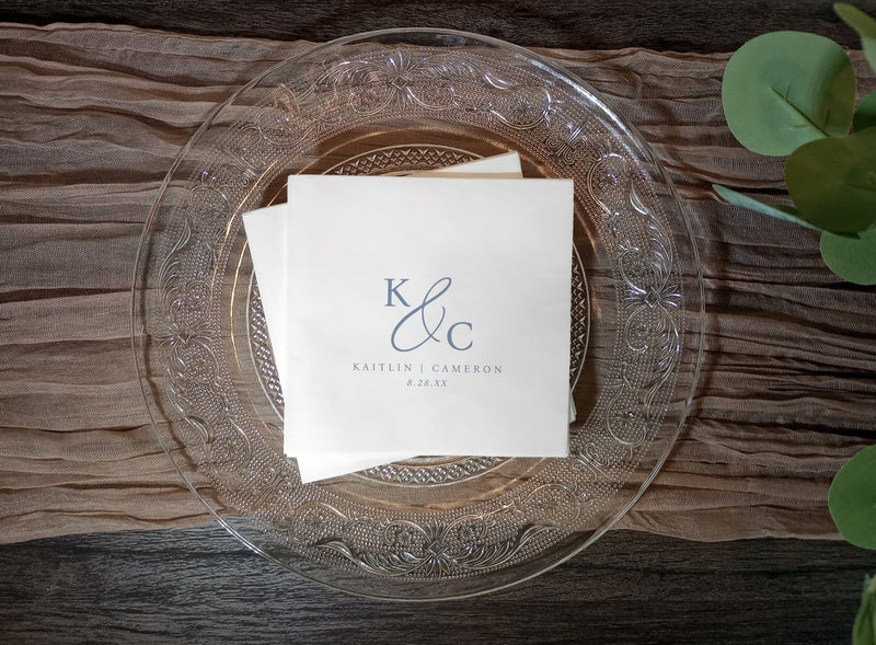 Dusty Blue Wedding Napkins | Modern Simple Monogram Logo