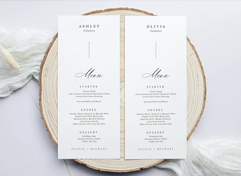 Elegant minimalist black and white guest name menu with modern typography