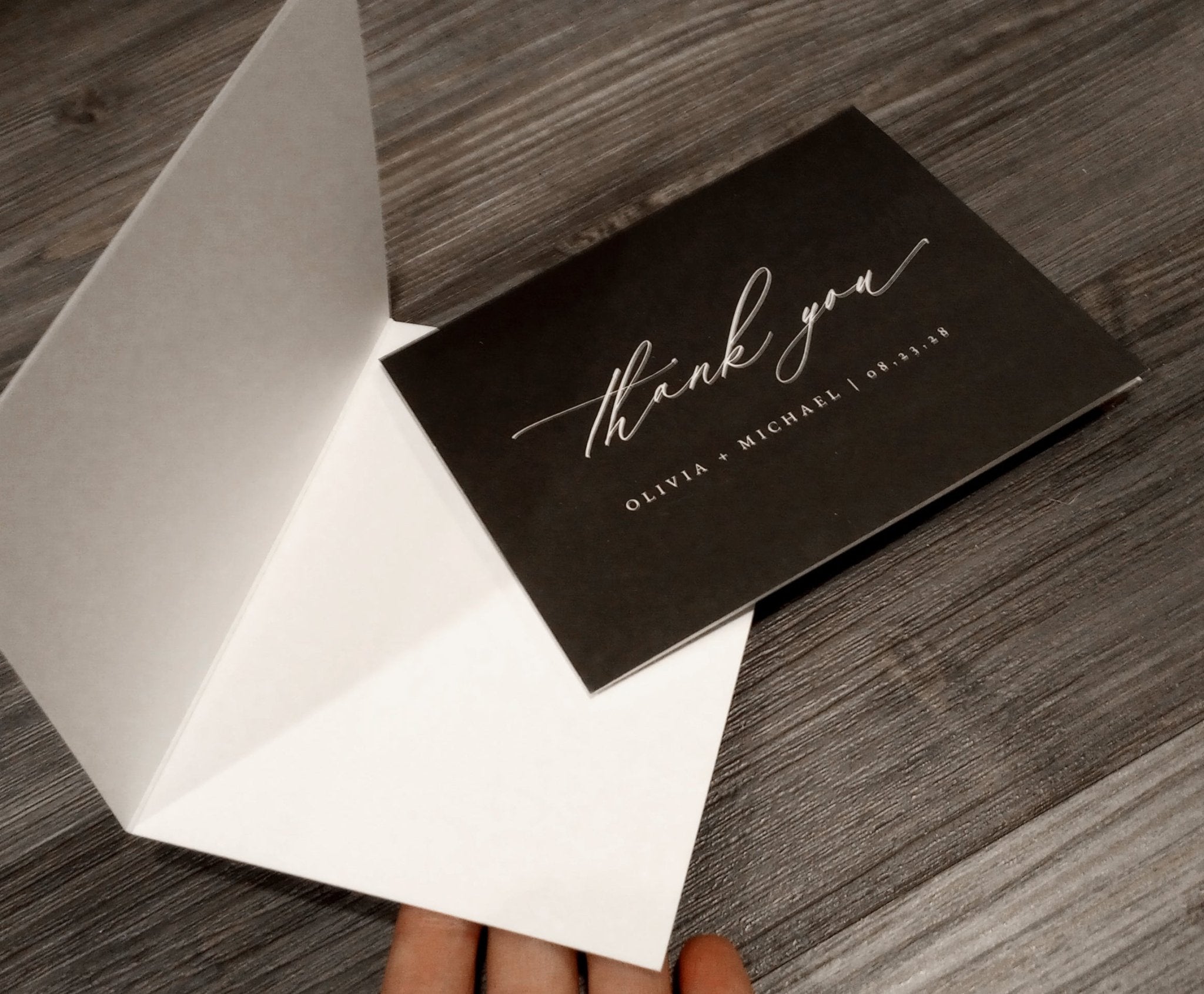 folded thank you card with blank interior for handwritten wedding messages