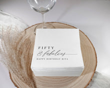 Elegant black fifty & fabulous napkins for modern minimalist 50th birthday party